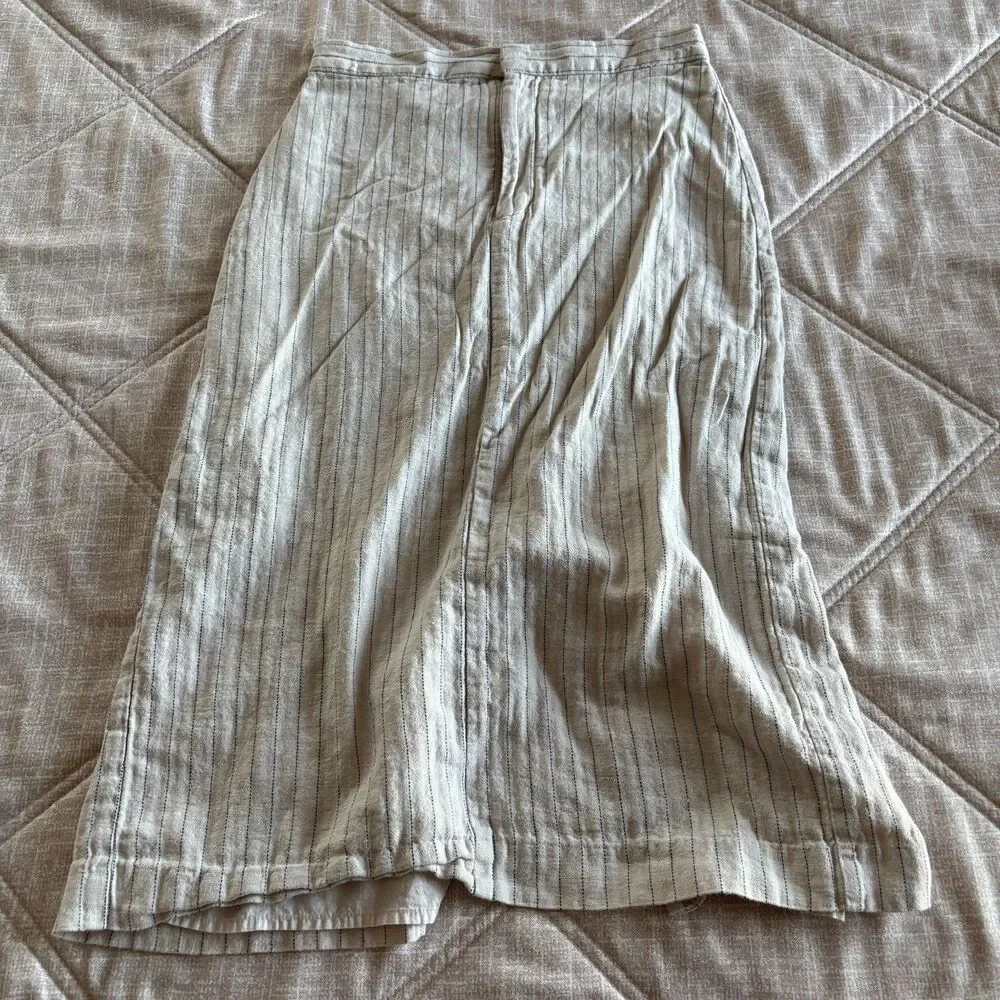 Banana Republic: Linen Blend Striped Midi Skirt Women's Size 4 Beige Pinstripe